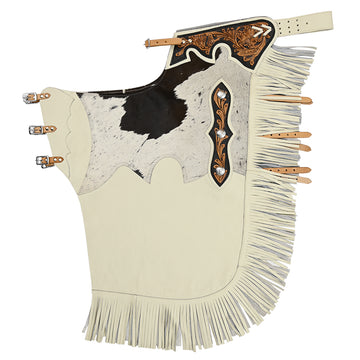 Hilason Western Bull Riding Chinks Chaps Adult Pro Rodeo Bronc Leather White